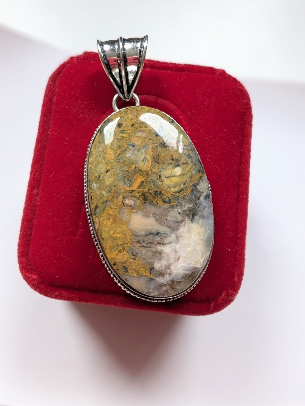 Vintage Handcrafted 925 Sterling Silver Oval Bumblebee Jasper Pendant